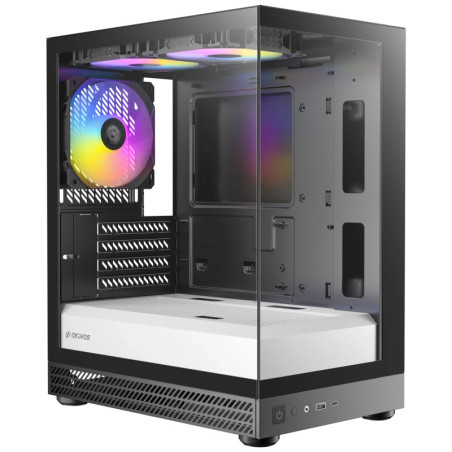OKINOS AQUA UNO ZEBRA, Mini Tower, Micro-ATX/ITX, tempered glass, 3×120mm ARGB fans, USB 3.0   Type-C, ≤309mm GPU, ≤165m