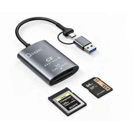 Oxhorn USB 3.2 Gen 2 10Gbps CF Express B and SD Card-reader Aluminum USB-C 3.2 USB-A 3.2 lightweight Plug-and-play Silver