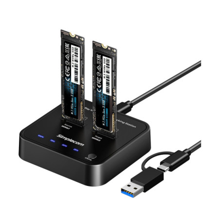 Simplecom SD550v3 USB 3.2 Gen2 to Dual Bay NVMe M.2 SSD Docking Station Duplicator Offline Clone