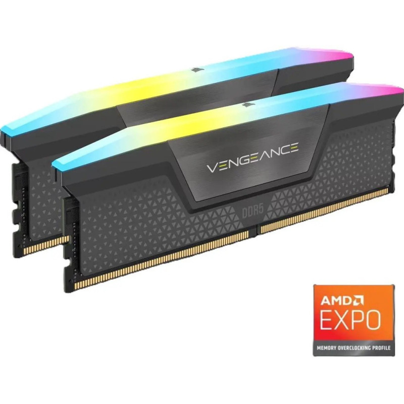 Corsair Vengeance RGB DDR5 16GB (2 x 8GB) DDR5 5200 CL40-40-40-77 1.25V Intel XMP & AMD EXPO - GREY, 288-pin DIMM, RGB, iCUE