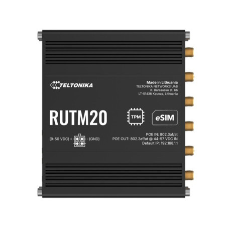 Teltonika RUTM20 COMPACT 5G ROUTER, Global 5G Telit, Dual SIM & eSIM, Active PoE, PSU included