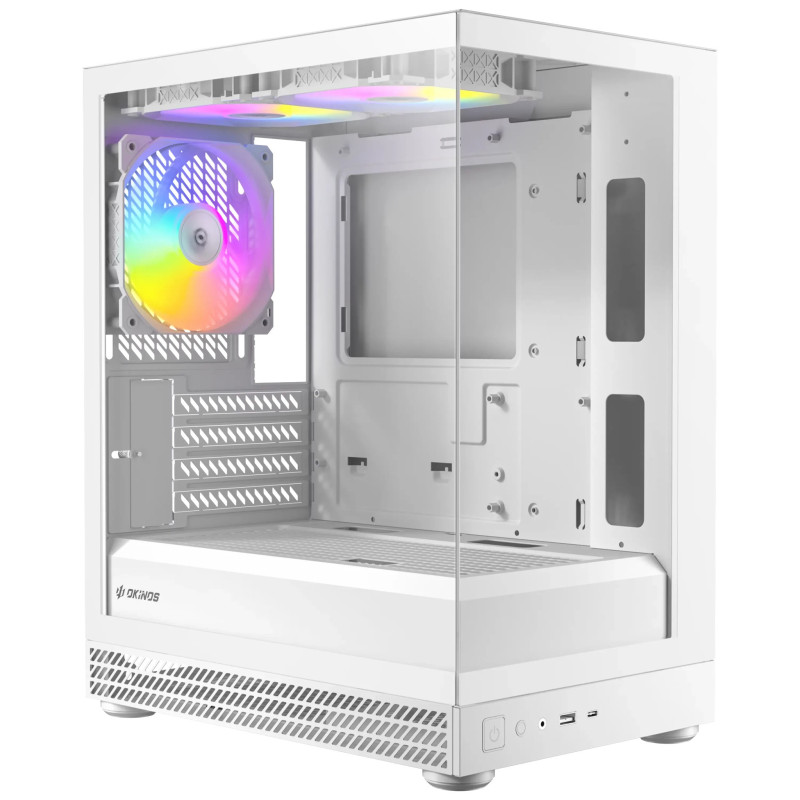 OKINOS AQUA UNO POLAR, Mini Tower, Micro-ATX/ITX, tempered glass, 3×120mm ARGB fans, USB 3.0   Type-C, ≤309mm GPU, ≤165m