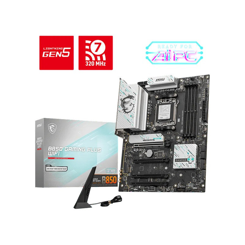 MSI B850 GAMING PLUS WIFI, AM5, B850, DDR5 8200 OC, PCIe 5.0, M.2 Gen5/Gen4, WiFi 7, 5Gb LAN, USB 10G/5G, SATA, 7.1 Audio, 2y