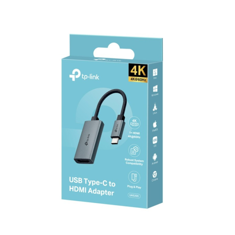TP-Link UA520C USB Type-C to HDMI Adapter, 1× USB-C Connector，1× HDMI 4K 60Hz Port, Plug and Play, Fast Heat Dissipation,
