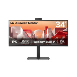 LG 34' UltraWide QHD Curved IPS 60Hz Monitor, 3440x1440, sRGB 99%, HDR10, Full HD Webcam/Mic/Speakers, USB-C 90W PD, RJ45, Ad