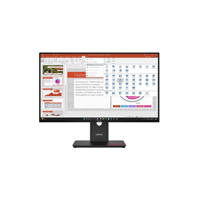 LENOVO ThinkVision T27i-40 27' FHD IPS Monitor 120Hz 1920x1080 16:9 Height Adjustable Tilt Swivel Pivot USB-C 15W PD 3xUSB-A 