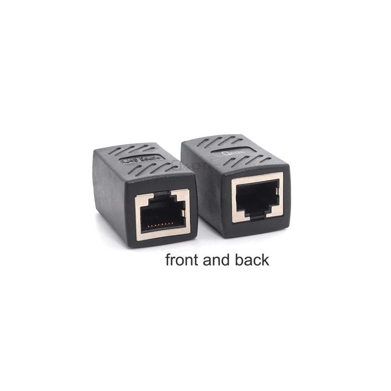 Oxhorn RJ45 Ethernet Inline 8 pins Coupler / Joiner Female to Female F-F Gold plated connections Black Retail bag