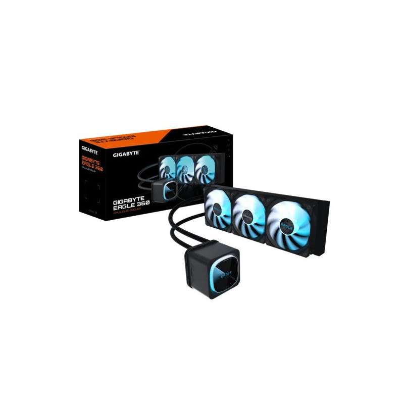GIGABYTE EAGLE 360, Black, 360mm alu rad, 3x120mm ARGB fans, 600-2000RPM, Intel 1851/1700 AMD AM5/AM4, copper pump 3200RPM, 4