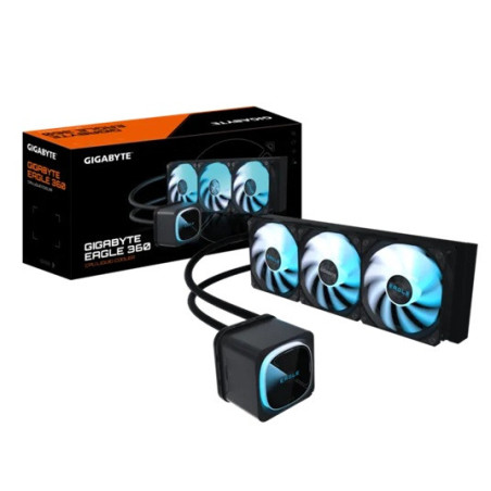 GIGABYTE EAGLE 360, Black, 360mm alu rad, 3x120mm ARGB fans, 600-2000RPM, Intel 1851/1700 AMD AM5/AM4, copper pump 3200RPM, 4
