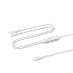 Belkin BoostCharge Pro Braided USB-C to Dual USB-C Cable (1.5M) - White (CAC004fq1.5MWH), 140W, 480Mbps, 350K  Bends, Apple, 