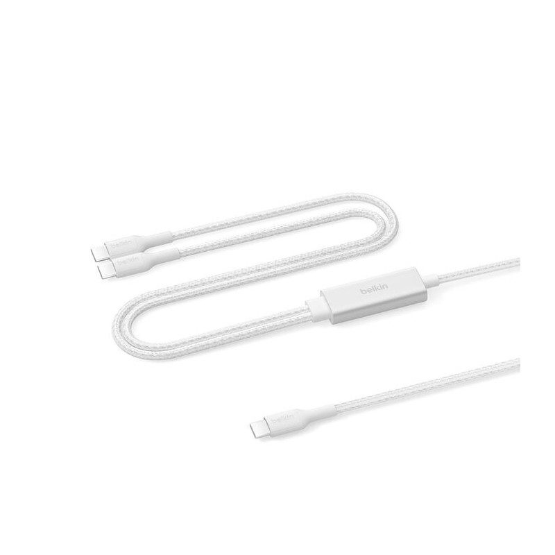 Belkin BoostCharge Pro Braided USB-C to Dual USB-C Cable (1.5M) - White (CAC004fq1.5MWH), 140W, 480Mbps, 350K  Bends, Apple, 