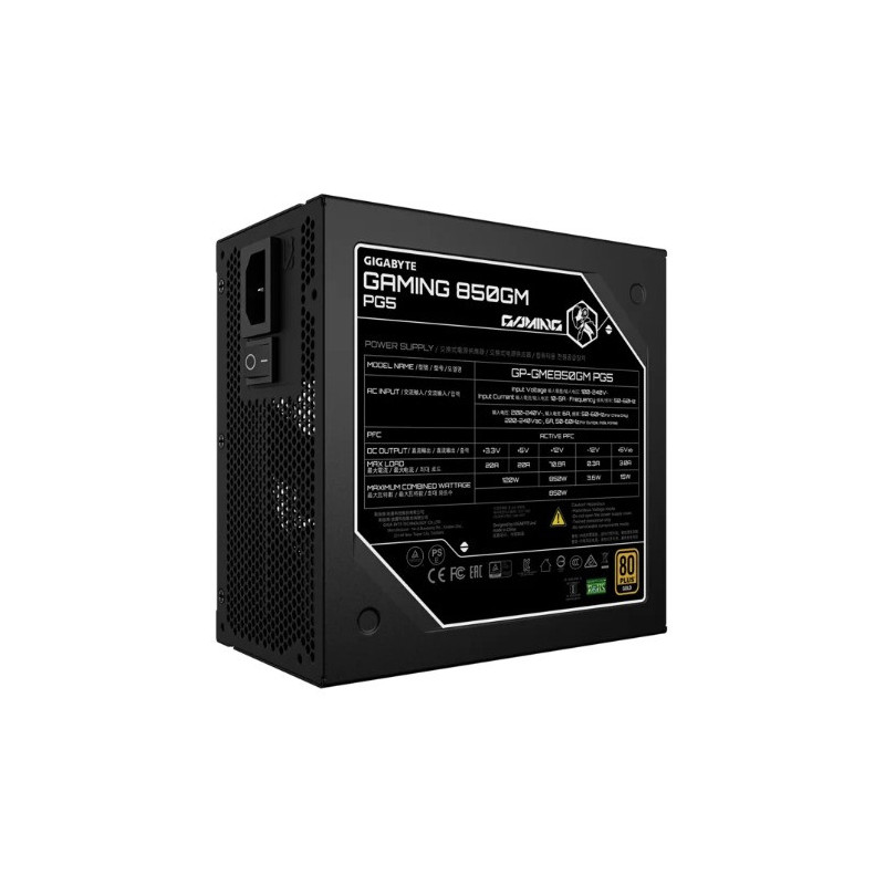 GIGABYTE GAMING 850GM PG5 850W 80  Gold ATX3.1 PCIe5 16pin APFC 90% 135mm FDB 2xEPS 4xPCIe 8xSATA OVP OPP SCP UVP OCP OTP 100