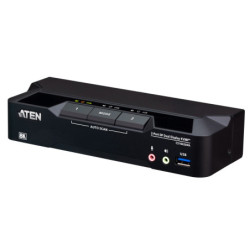 Aten Desktop 2-Port USB 3.0 8K DisplayPort Dual-Display KVMP™ Switch, Up to 7680 × 4320 @ 60 Hz, 5120 × 2880 @ 60 Hz (Cab
