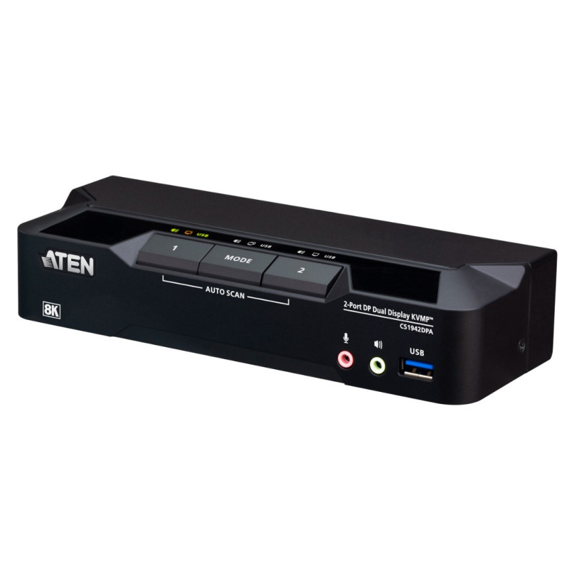 Aten Desktop 2-Port USB 3.0 8K DisplayPort Dual-Display KVMP™ Switch, Up to 7680 × 4320 @ 60 Hz, 5120 × 2880 @ 60 Hz (Cab