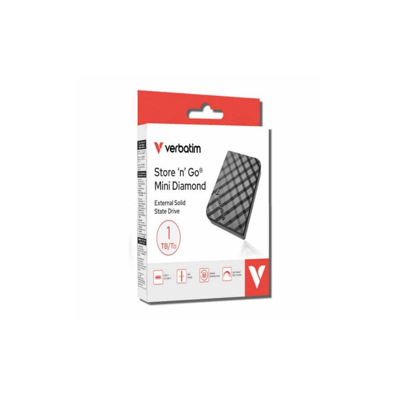 Verbatim 32025 Store’n’Go Mini Diamond SSD USB-C 1TB, USB 3.2 Gen 2, 1000MB/s Read/Write, USB Flash Drive, External SSD