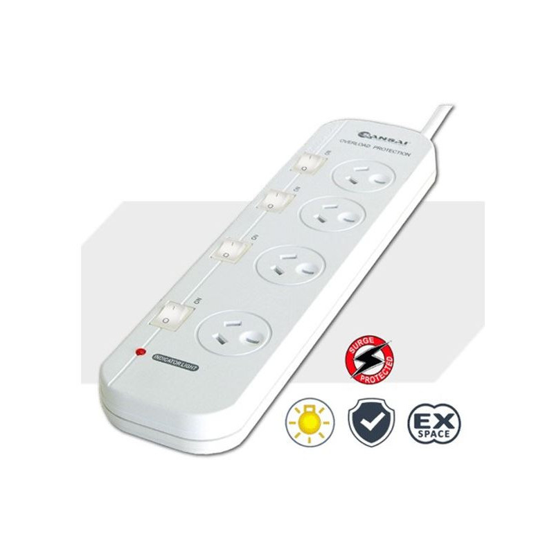 Sansai 4-Way Power Board (421SW) with Individual Switches and Surge Protection 2 Extra Spaced Sockets Indicator Light 100CM L