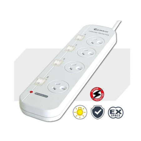Sansai 4-Way Power Board (421SW) with Individual Switches and Surge Protection 2 Extra Spaced Sockets Indicator Light 100CM L