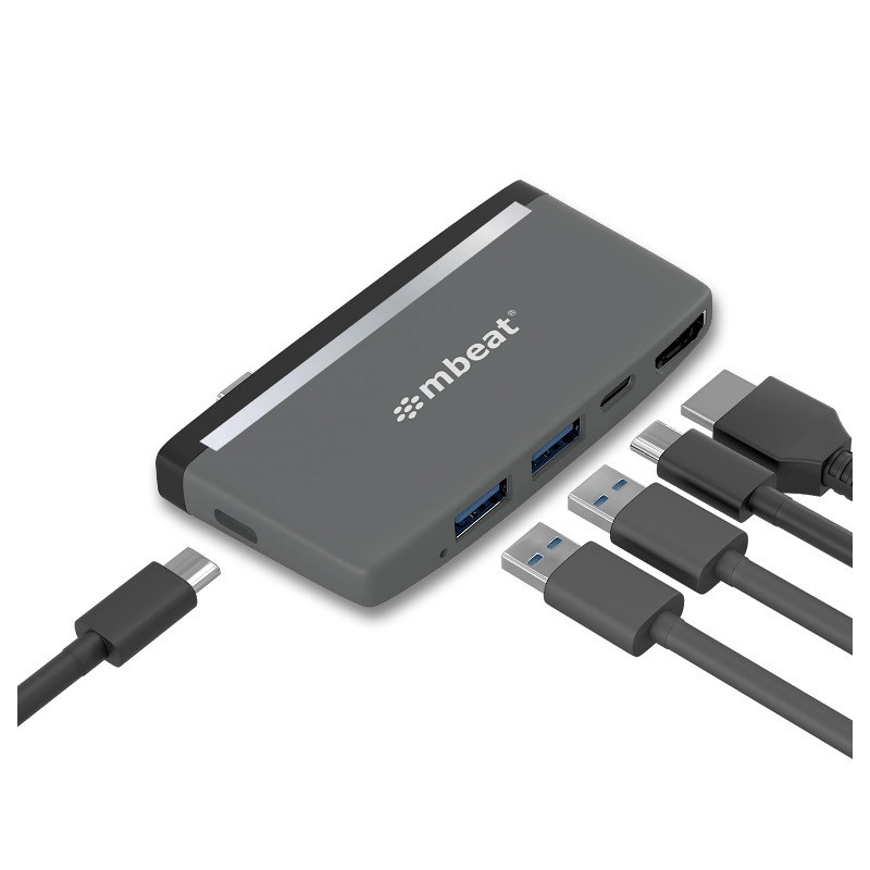 (LS) mbeat® Essential Pro  5-IN-1 USB- C Hub (4k HDMI Video, USB-C PD Pass Through Charging, USB 3.0 x 2, USB-C x 1) USB 3