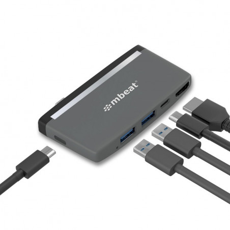 (LS) mbeat® Essential Pro  5-IN-1 USB- C Hub (4k HDMI Video, USB-C PD Pass Through Charging, USB 3.0 x 2, USB-C x 1) USB 3