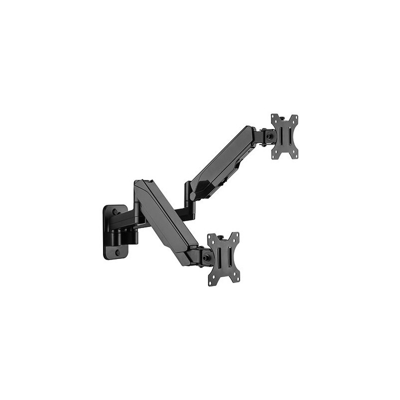 Brateck Dual Monitor Wall Mounted Gas Spring Monitor Arm 17'-32',Weight Capacity (per screen)8kg, Matte Black