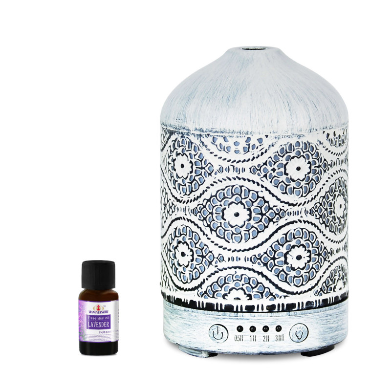 (LS) mbeat® activiva Metal Essential Oil and Aroma Diffuser-Vintage White -100ml Built-in 7 LED colour changing Auto stop mi