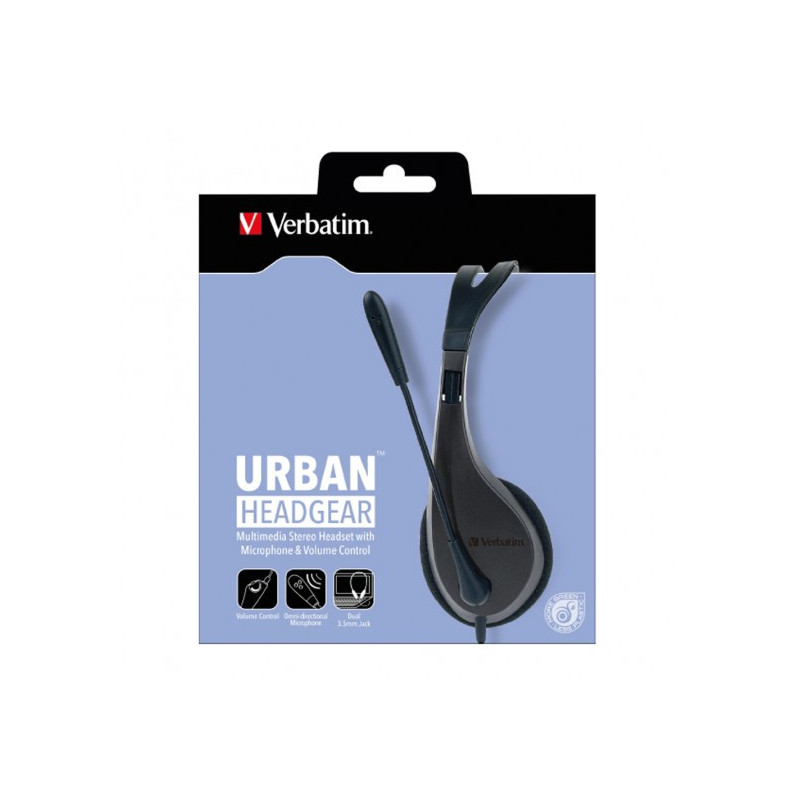 Verbatim Multimedia Headset with Microphone - 3.5mm Jack, Wide Frequency Stereo, 40mm Drivers, Comfortable Ergonomic Fit, Adj