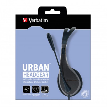 Verbatim Multimedia Headset with Microphone - 3.5mm Jack, Wide Frequency Stereo, 40mm Drivers, Comfortable Ergonomic Fit, Adj