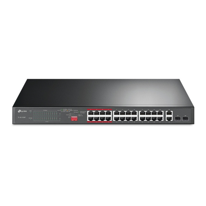 TP-Link TL-SL1226P 24-Port 10/100Mbps   2-Port Gigabit Unmanaged PoE  Switch , Up To 250W For all PoE Ports, Up To 30W Each P