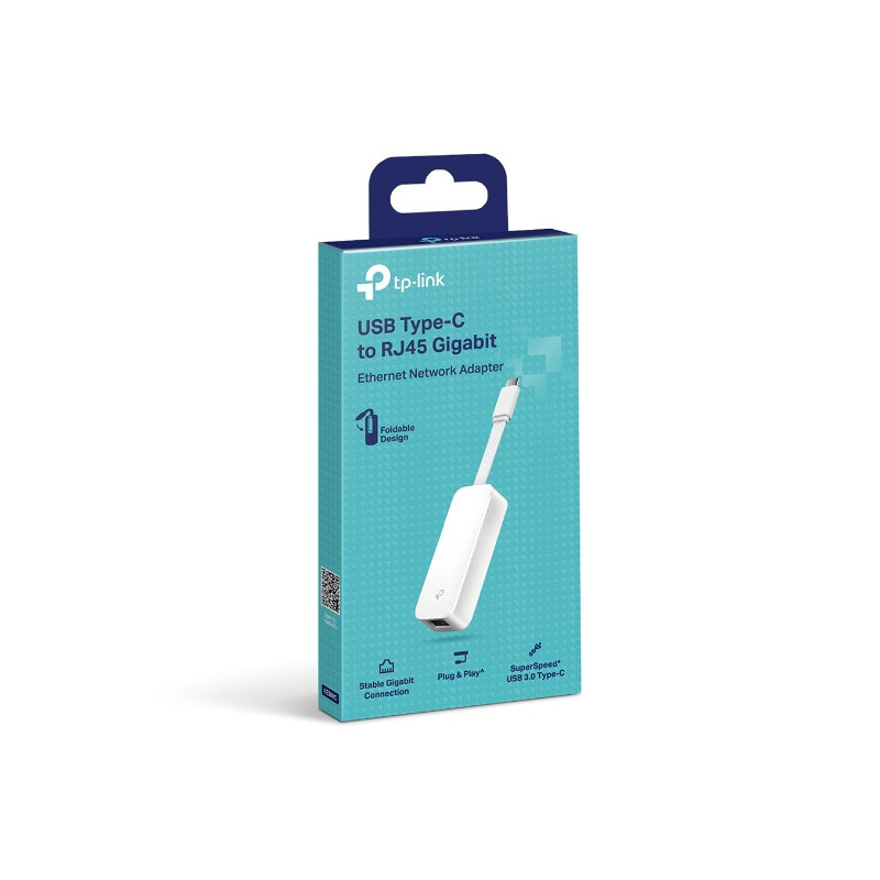 TP-Link UE300C USB 3.0 Type-C to Gigabit Ethernet Network Adapter, 1 USB 3.0 Type-C Connector, 1 Gigabit Ethernet Port, Folda