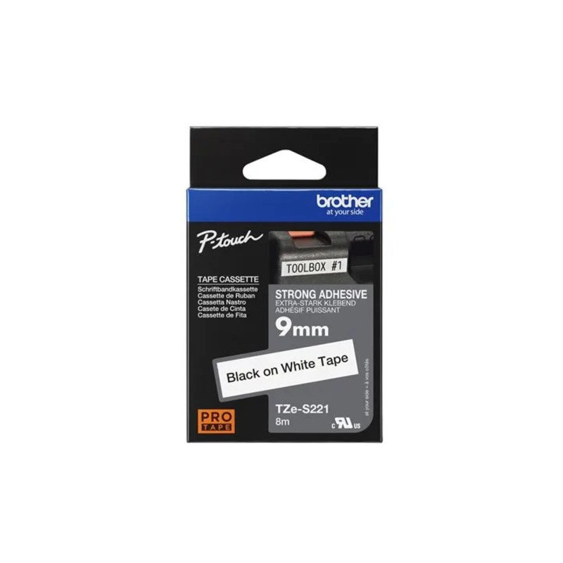 Brother 9mm Black on White Adhesive TZE Tape