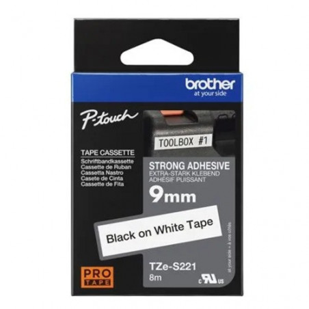Brother 9mm Black on White Adhesive TZE Tape