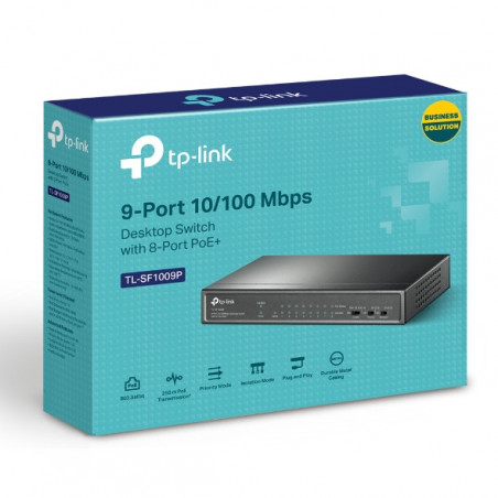 TP-Link TL-SF1009P 9-Port 10/100Mbps Desktop Switch with 8-Port PoE , Up to 65W for 8 PoE ports, Up to 30W for each PoE port