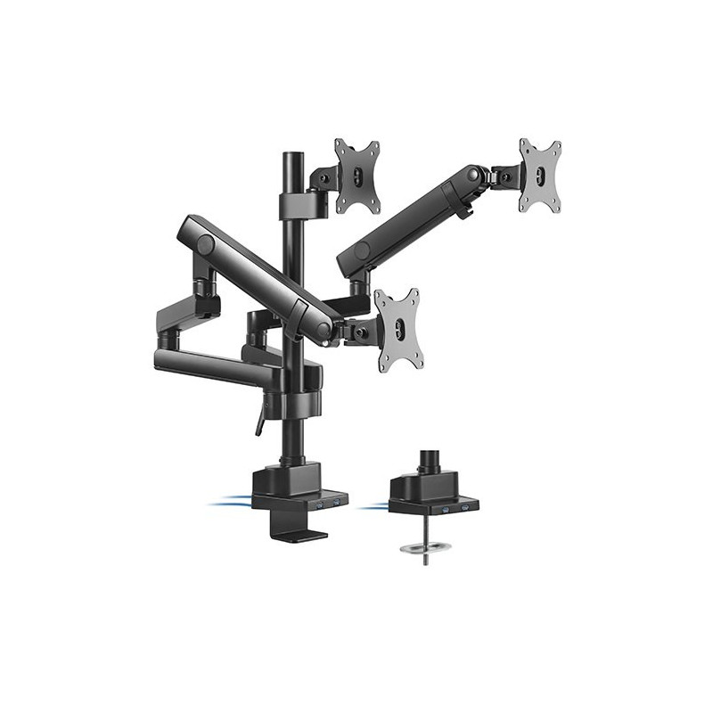 Brateck Triple Monitor Aluminum Slim Pole Held Mechanical Spring Monitor Arm Fit Most 17'-27' Monitors Up to 7kg per screen V