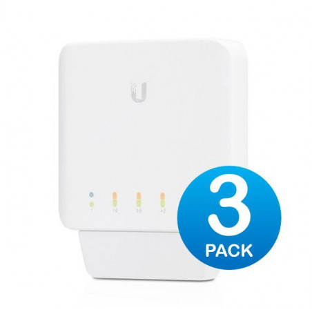 Ubiquiti USW Flex 3 Pack- Managed, Layer 2 Gigabit switch with auto-sensing 802.3af PoE support. 1x PoE In, 4x PoE Out,