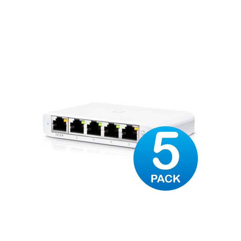 Ubiquiti USW Flex Mini 5 Pack - Managed, UniFi, Layer 2 Gigabit, 5x GbE RJ45 Ports, Power Via PoE (802.3af) /USB Type-C 5V 1A