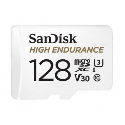 SanDisk High Endurance 128GB microSD 100MB/s 40MB/s 10K hrs 4K UHD C10 U3 V30 -40°C to 85°C Heat Freeze Shock Temperature W