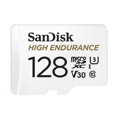 SanDisk High Endurance 128GB microSD 100MB/s 40MB/s 10K hrs 4K UHD C10 U3 V30 -40°C to 85°C Heat Freeze Shock Temperature W