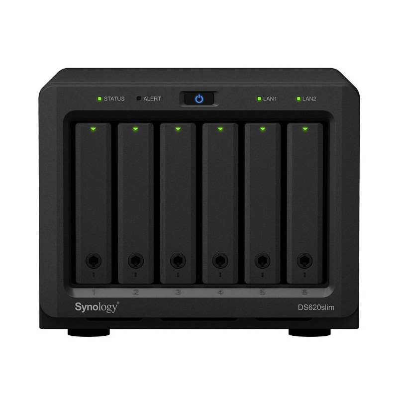 Synology DiskStation DS620 slim 6 Bay NAS Intel Celeron J3355  2-core 2.0 2GB DDR3L non-ECC SODIMM Hot Swappable 2xRJ-45 1GbE