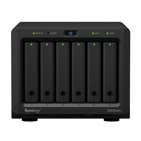 Synology DiskStation DS620 slim 6 Bay NAS Intel Celeron J3355  2-core 2.0 2GB DDR3L non-ECC SODIMM Hot Swappable 2xRJ-45 1GbE