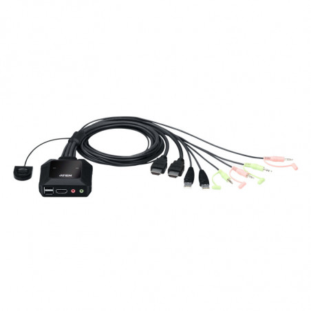 Aten 2 Port USB 4K @60Hz HDMI Cable KVM Switch with Remote Port Selector