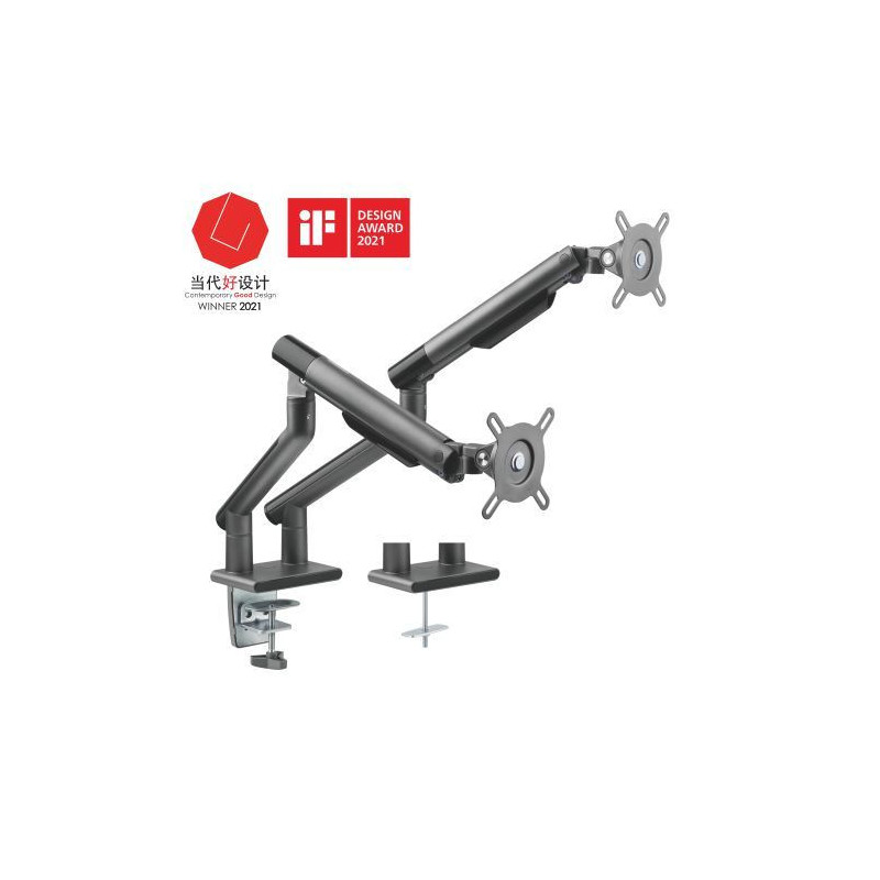Brateck Dual Monitor Premium Slim Aluminum Spring-Assisted Monitor Arm Fix Most 17'-32' Monitor Up to 9kg per screen VESA 75x