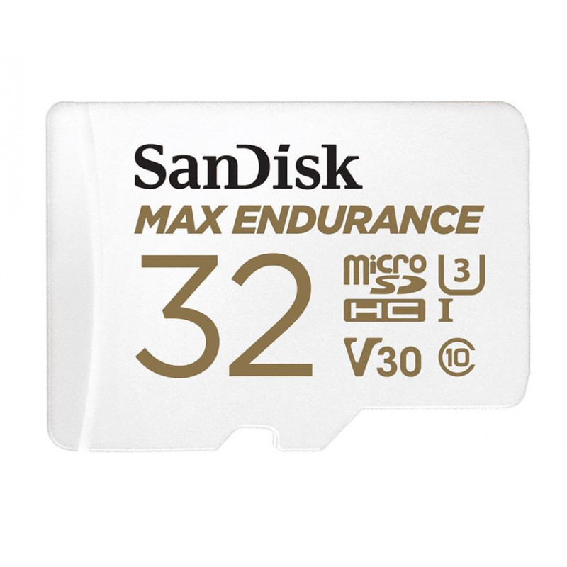 SanDisk Max Endurance 32GB microSD 100MB/s 40MB/s 20K hrs 4K UHD C10 U3 V30 -40°C to 85°C Heat Freeze Shock Temperature Wat