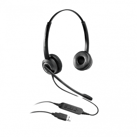 Grandstream GUV3000 Dual Ear USB Headset, Noise Canceling Microphone, HD Audio, 2m USB Cable, Suits Teams, Zoom, 3CX, Inline 
