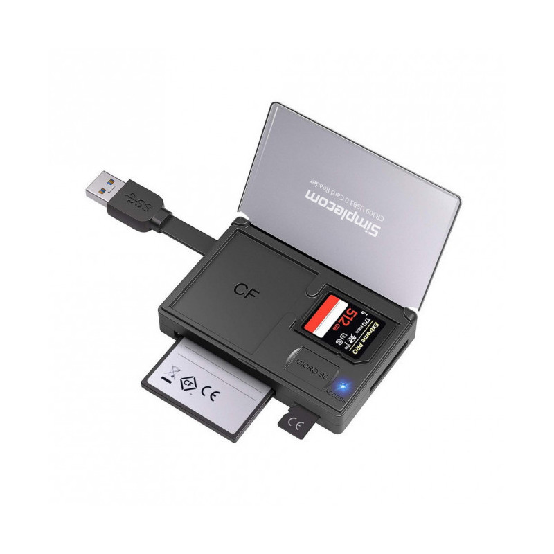 Simplecom CR309 3-Slot SuperSpeed USB 3.0 Card Reader with Card Storage Case