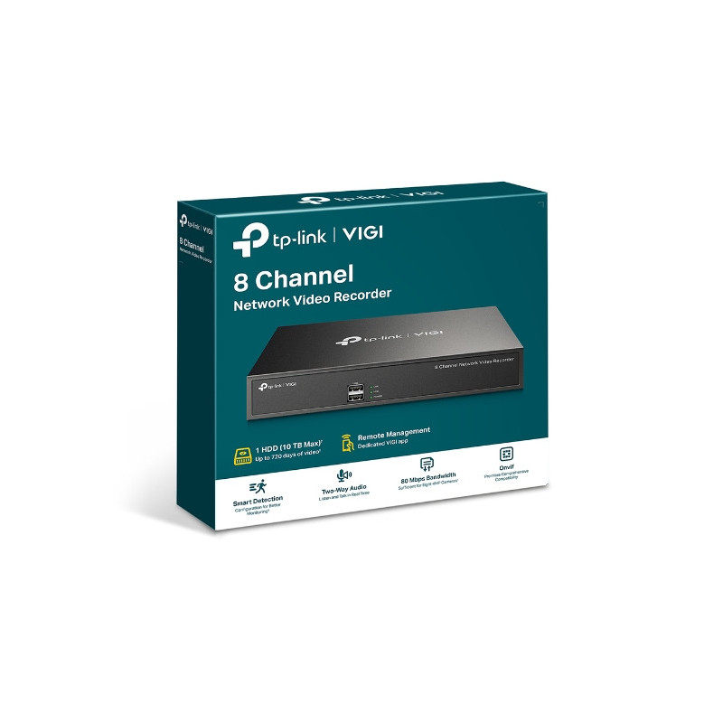 TP-Link VIGI NVR1008H 8 Channel Network Video Recorder, 24/7 Continuous Recording, Up To 10TB 4 Ch Playback, Up To 5MP (HDD N