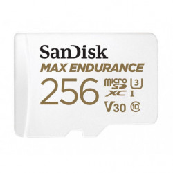 SanDisk Max Endurance 256GB microSD 100MB/s 40MB/s 20K hrs 4K UHD C10 U3 V30 -40°C to 85°C Heat Freeze Shock Temperature Wa