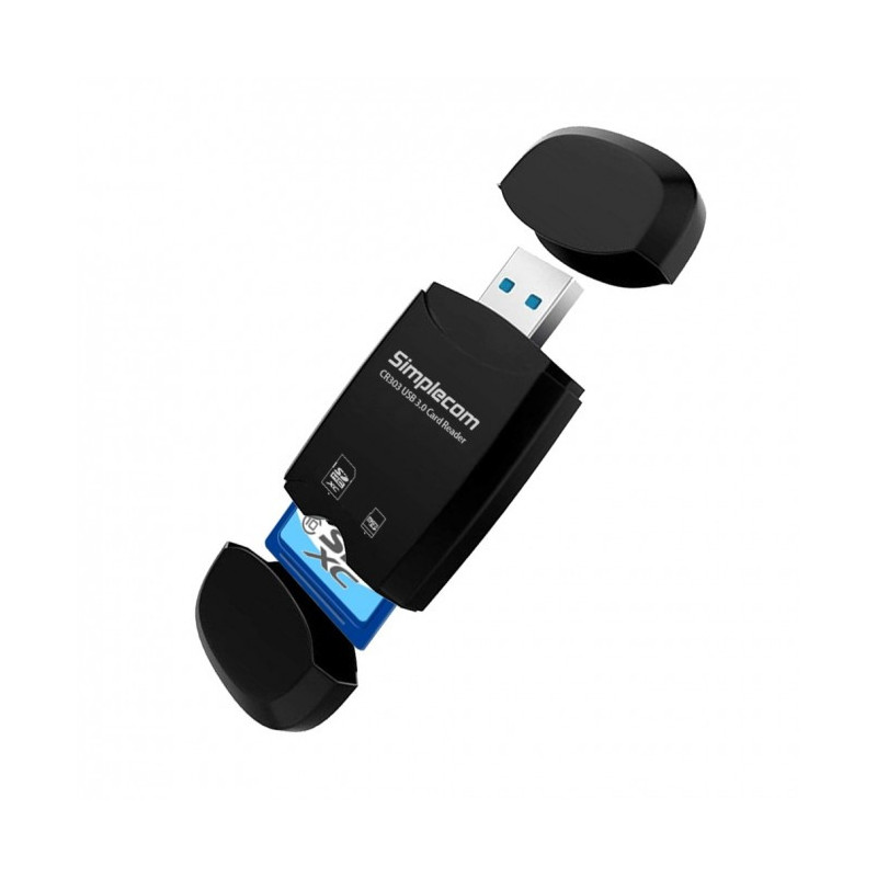 Simplecom CR303 2 Slot SuperSpeed USB 3.0 Card Reader with Dual Caps -Black