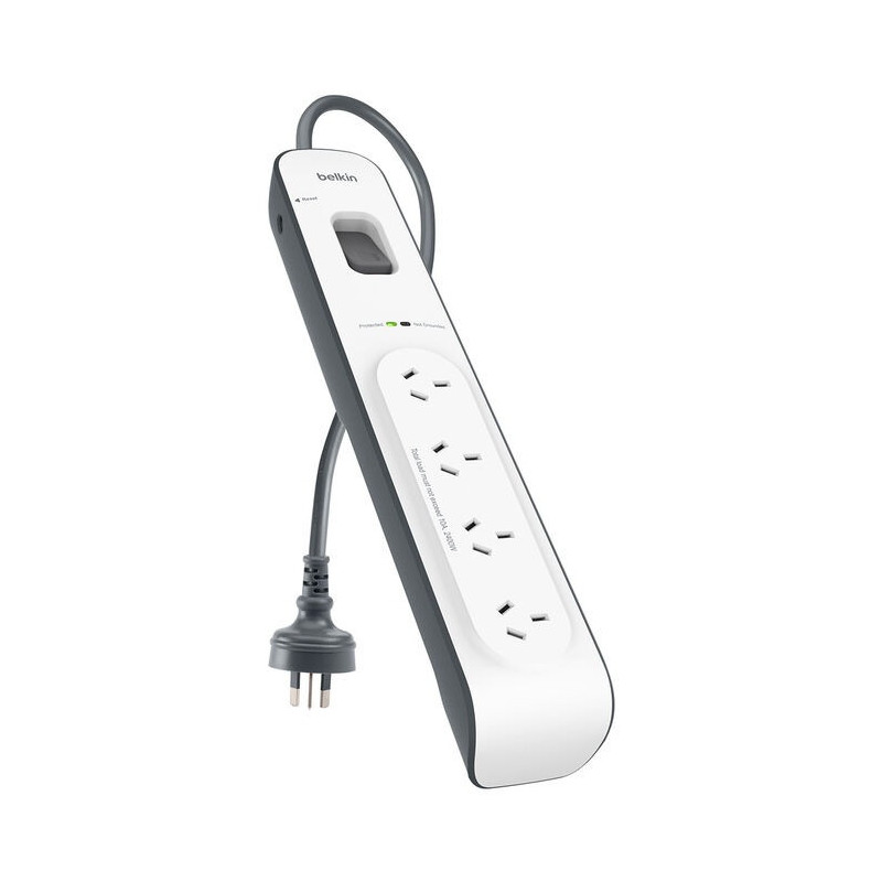 Belkin SurgeMaster 4-Outlet Surge Protection Strip with 2M Power Cord - White/Grey (BSV400au2M), 525 Joules Protection,$20,00
