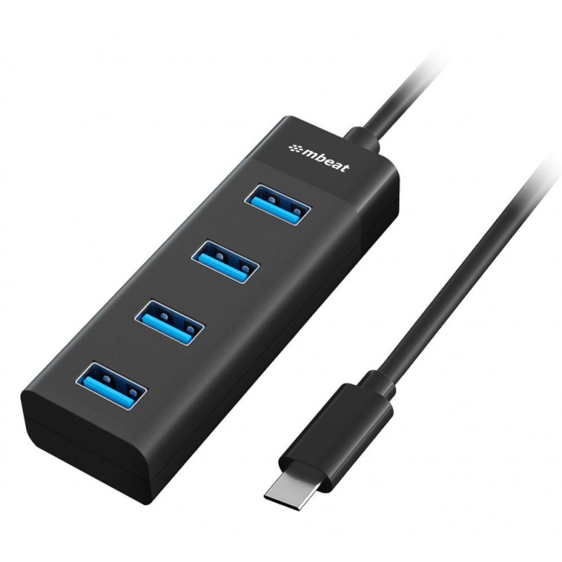 mbeat® USB-C to 4-Port 3.0 Hub - Black USB 3.0 transfer speeds up to 5Gbps Material: ABS Plastic Cable Length: 200mm Weights