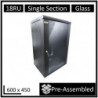 LDR Assembled 18U Wall Mount Cabinet (600mm x 450mm) Glass Door - Black Metal Construction - Top Fan Vents - Side Access Pane
